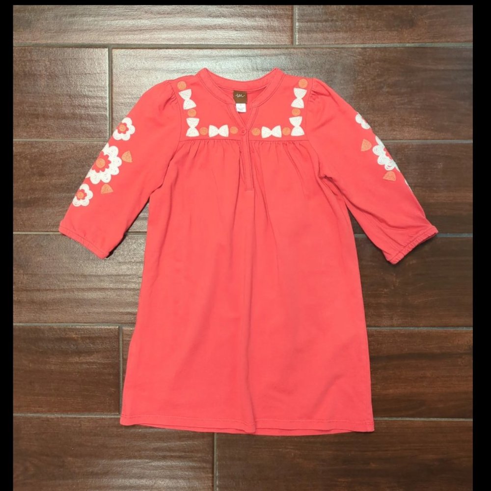 5 Tea Collection Pomegranate Embroidered Henley Dress Pink